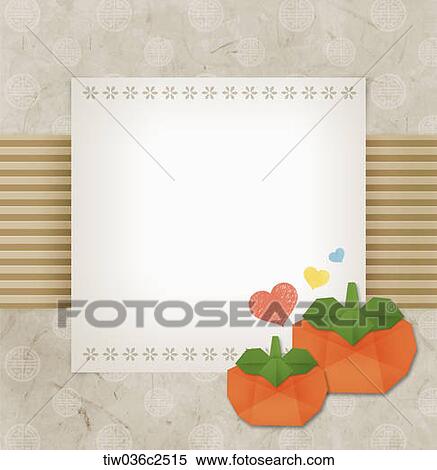 card with design of ripe persimmons View Large Illustration Stock Illustration - card with design of ripe persimmons . Fotosearch
