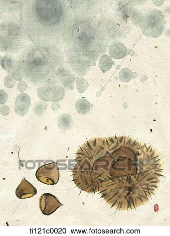 chestnuts popping out of burr View Large Illustration Clipart - chestnuts popping out of burr. Fotosearch