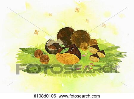 Stock Illustration - chestnuts popping out of burr. Fotosearch
