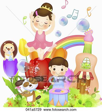 children and animals playing musical instruments View Large Illustration Stock Illustration - children and animals playing musical instruments. Fotosearch