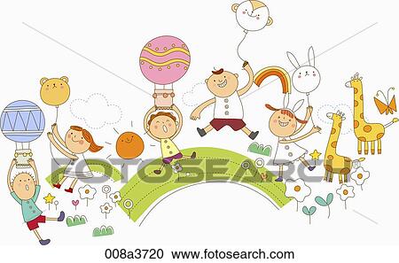 children playing around the garden View Large Illustration Clipart - children playing around the garden. Fotosearch