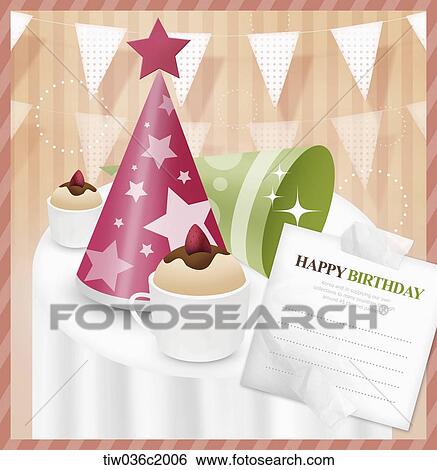 Stock Illustration - cone hats and happy birthday card. Fotosearch