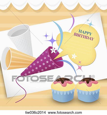 Stock Illustration - cone hats and happy birthday card. Fotosearch
