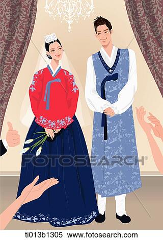 couple celebrating their Korean traditional wedding View Large Illustration Stock Illustration - couple celebrating their Korean traditional wedding . Fotosearch
