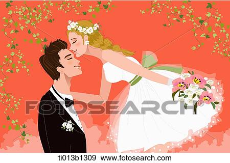 Stock Illustration - couple celebrating their wedding . Fotosearch