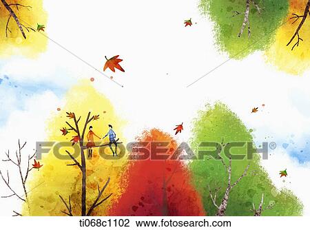 Drawing - couple sitting on the maple tree together . Fotosearch