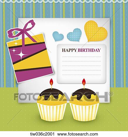 cupcakes and happy birthday card View Large Illustration Clip Art - cupcakes and happy birthday card. Fotosearch