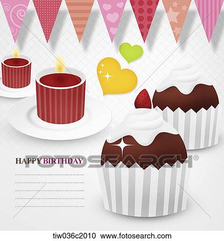 cupcakes and happy birthday card View Large Illustration Clipart - cupcakes and happy birthday card. Fotosearch
