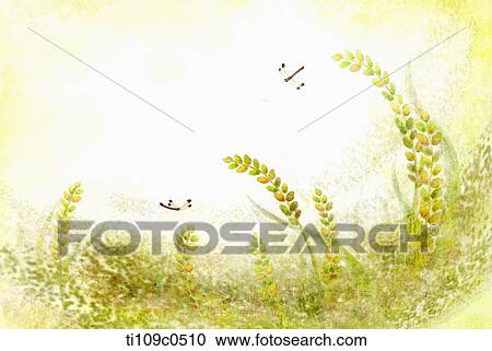 Clipart - dragonfly and grass background. Fotosearch