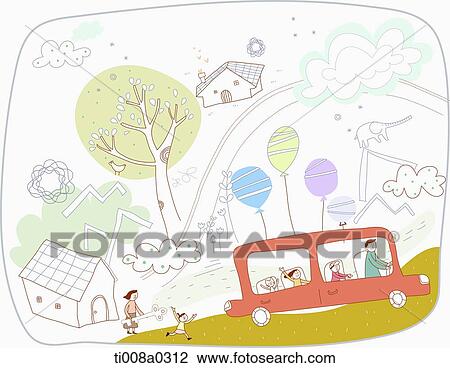 family in the car View Large Illustration Drawing - family in the car . Fotosearch