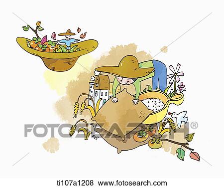 Stock Illustration - farmer working in the fields. Fotosearch