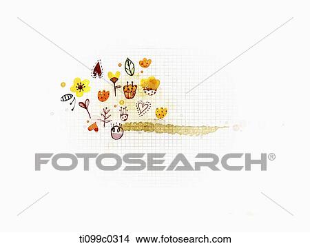 flowers and hearts in white background View Large Illustration Stock Illustration - flowers and hearts in white background. Fotosearch