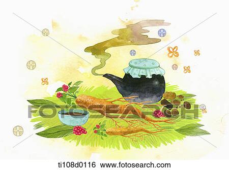 ginseng medicine brewing in the pot View Large Illustration Stock Illustration - ginseng medicine brewing in the pot. Fotosearch