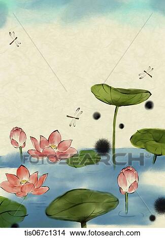 illustration lotus leaves on a lake View Large Illustration Stock Illustration - illustration lotus leaves on a lake . Fotosearch
