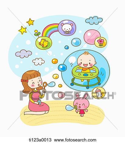 illustration of a baby inside a bubble View Large Illustration Drawing - illustration of a baby inside a bubble. Fotosearch