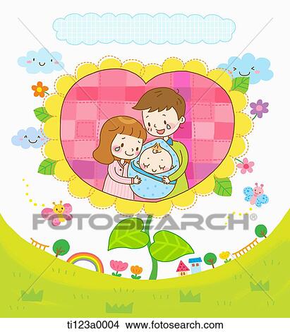 illustration of a couple and a baby inside a sunflower View Large Illustration Stock Illustration - illustration of a couple and a baby inside a sunflower. Fotosearch