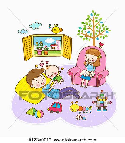 Stock Illustration - illustration of a couple playing with a baby. Fotosearch