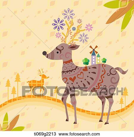 Drawing - illustration of a deer. Fotosearch