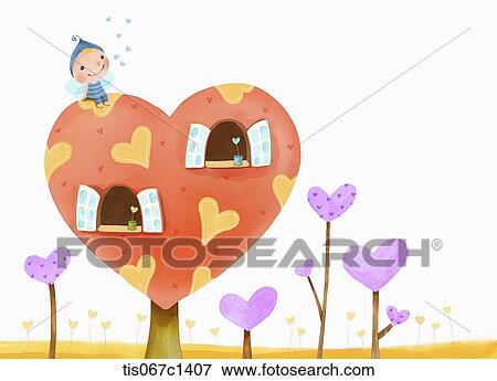 Stock Illustration - illustration of a fairy sitting on a heart plant . Fotosearch