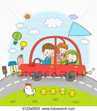 Stock Illustration - illustration of a family in a car . Fotosearch