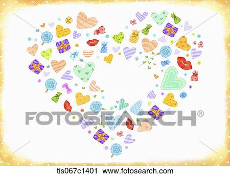 illustration of a heart filled with different shapes View Large Illustration Clip Art - illustration of a heart filled with different shapes . Fotosearch