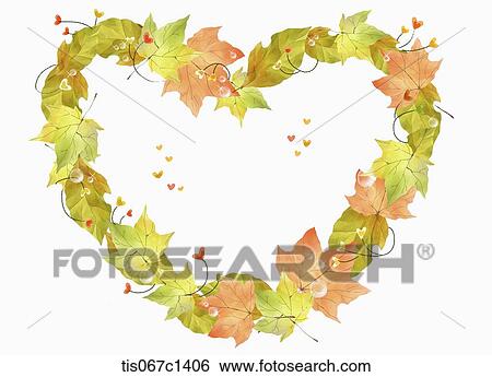 Stock Illustration - illustration of a heart shape made out of maple leaves . Fotosearch