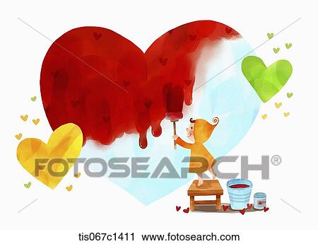 Clip Art - illustration of a kid painting a heart . Fotosearch