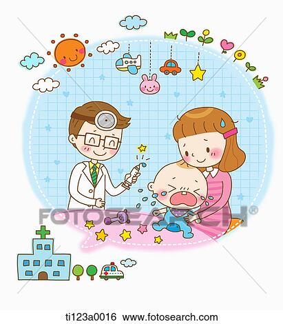 Stock Illustration - illustration of a mother and a baby in hospital . Fotosearch