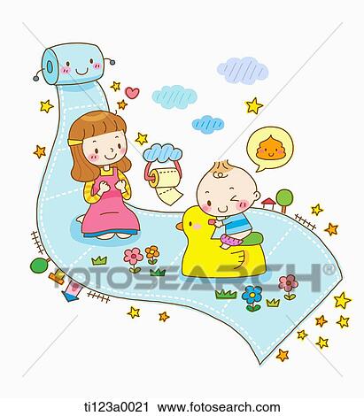 Clip Art - illustration of a mother playing with a baby. Fotosearch