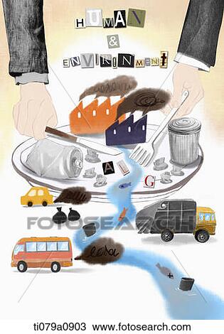 Drawing - illustration of environment pollution. Fotosearch