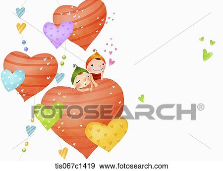 Stock Illustration - illustration of fairies on a heart . Fotosearch