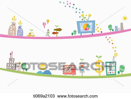 illustration of modern society and technology View Large Illustration Drawing - illustration of modern society and technology. Fotosearch