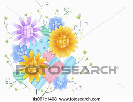 illustration of sunflowers and heart flowers View Large Illustration Stock Illustration - illustration of sunflowers and heart flowers . Fotosearch
