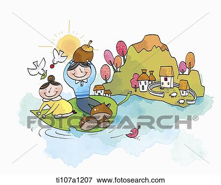 Stock Illustration - kids holding chestnuts. Fotosearch