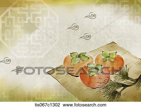 Korean illustration drawing of persimmon on Hanji View Large Illustration Drawing - Korean illustration drawing of persimmon on Hanji . Fotosearch