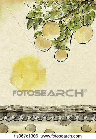 Stock Illustration - Korean illustration drawing of Korean traditional house fence . Fotosearch