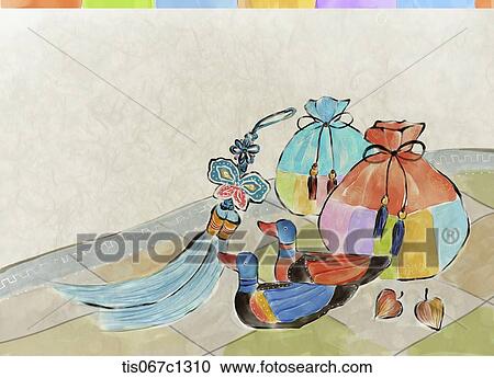 Korean illustration drawing of norigae and luck bag View Large Illustration Clipart - Korean illustration drawing of norigae and luck bag . Fotosearch