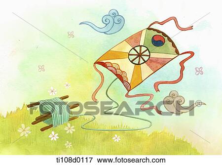 Stock Illustration - Korean traditional kite. Fotosearch
