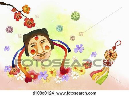 Korean traditional mask View Large Illustration Stock Illustration - Korean traditional mask . Fotosearch