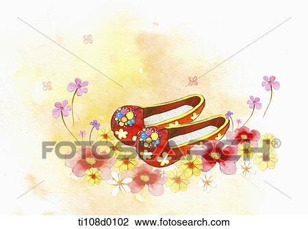 Drawing - Korean traditional shoes . Fotosearch