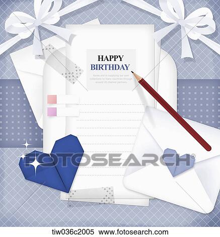 Stock Illustration - letter and happy birthday card. Fotosearch