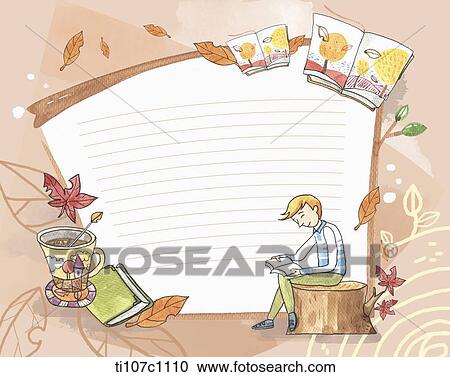 letter paper with a boy reading a book View Large Illustration Clipart - letter paper with a boy reading a book. Fotosearch