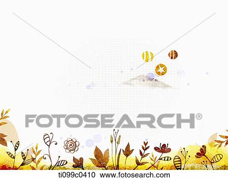 Clipart - mountain and field flowers in white background. Fotosearch