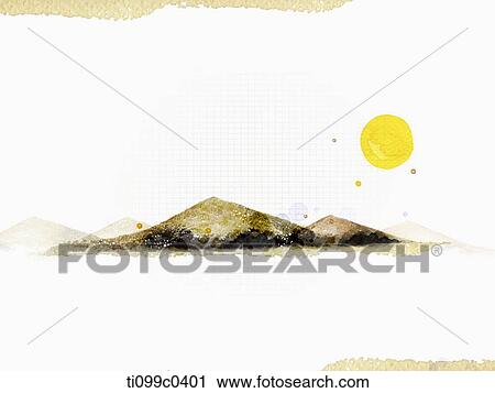 Clip Art - mountain and the moon in white background. Fotosearch