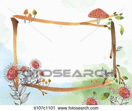 mushroom and flower letter paper View Large Illustration Clip Art - mushroom and flower letter paper . Fotosearch