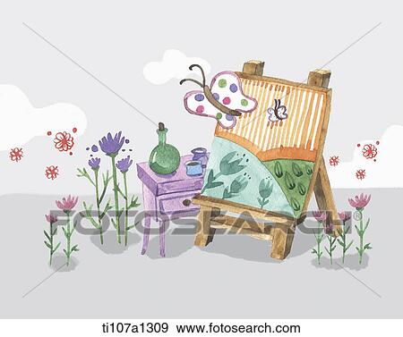 painting on the canvas and flowers View Large Illustration Stock Illustration - painting on the canvas and flowers. Fotosearch