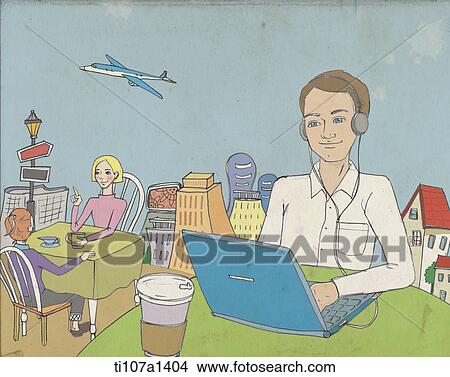 Stock Illustration - people sitting on the table and taking a rest outdoor. Fotosearch
