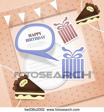 piece cakes and happy birthday card View Large Illustration Drawing - piece cakes and happy birthday card. Fotosearch