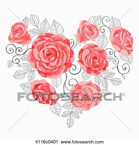 Clip Art - red roses making up a heart. Fotosearch