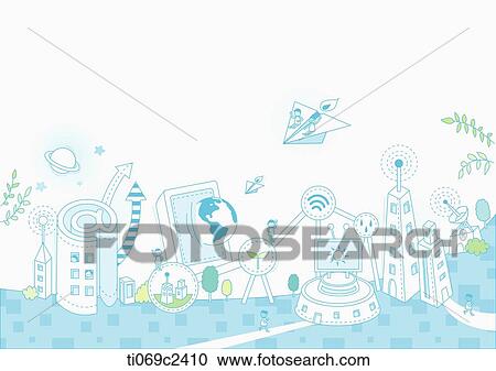 sketch of digital city View Large Illustration Clipart - sketch of digital city . Fotosearch